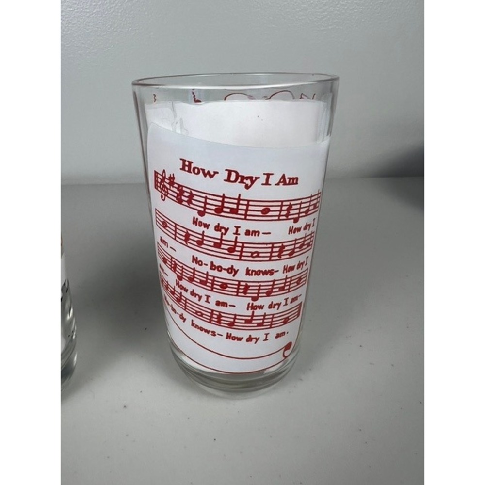 Vintage Mid-Century Musical Highball Glasses Flying Trapeze How Dry I Am Set 2 - Picture 10 of 12